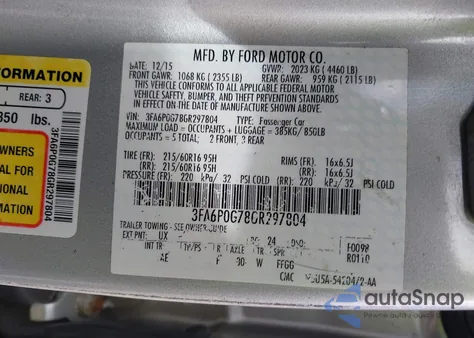 2016 Ford Fusion S из США, поврежденный, VIN 3FA6P0G78GR297804